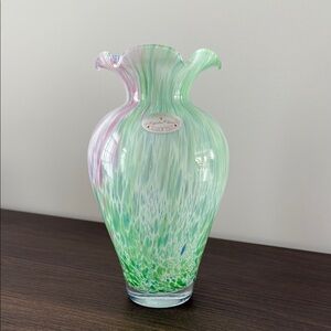 Murano Glass Vase with Green, Blue and Pink Accents